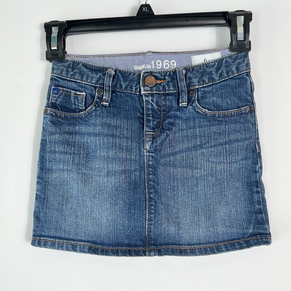 Gap Kids 1969 Girls 6 Reg‎ Blue Denim Mini Skirt Adjustable Waist -Holiday 2010